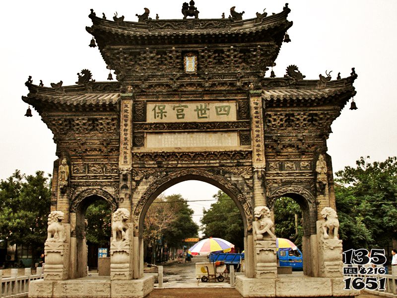 牌坊雕塑-山東淄博市四世宮保景觀三門古建筑斗拱門樓牌坊雕塑 牌坊雕塑-山東淄博市四世宮保景觀三門古建筑斗拱門樓牌坊雕塑高清圖片