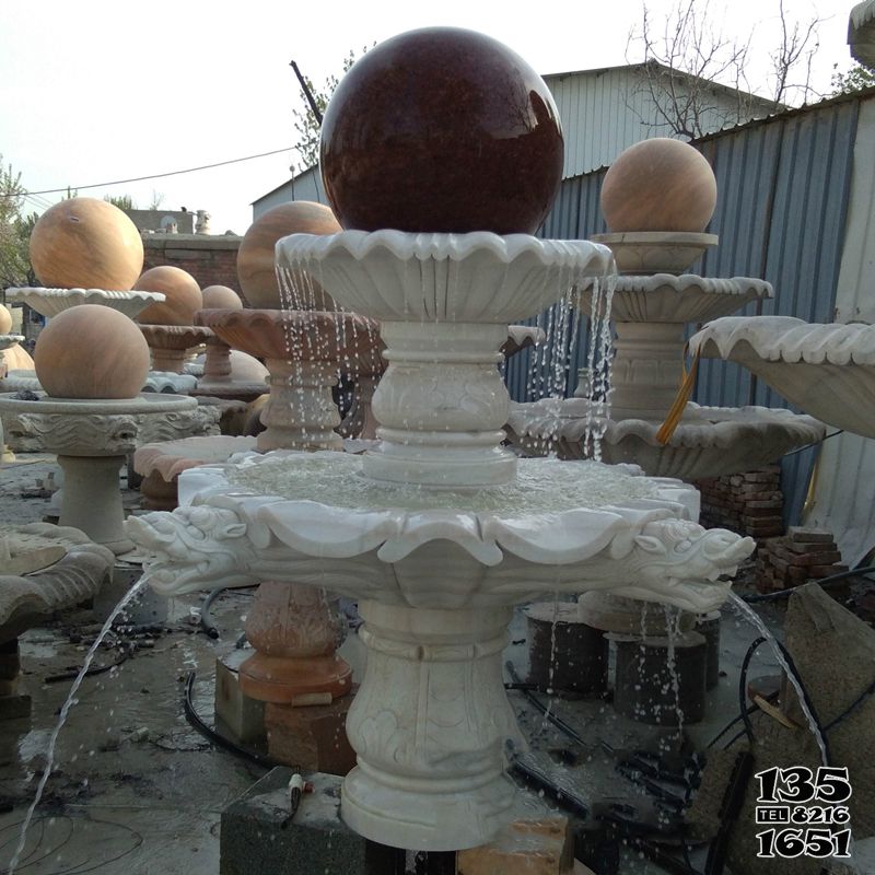 風水球雕塑-學校廣場擺放漢白玉風水球噴泉雕塑 風水球雕塑-學校廣場擺放漢白玉風水球噴泉雕塑高清圖片