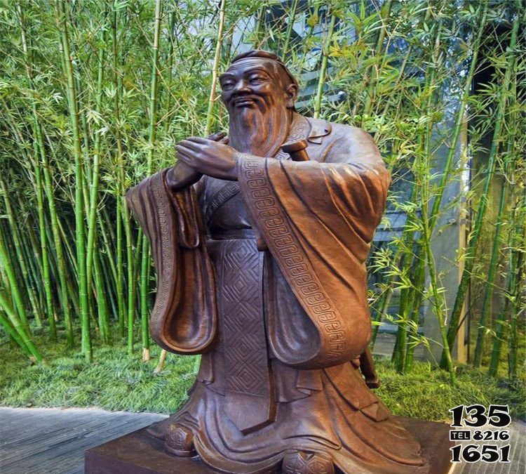 孔子雕塑-竹林校園孔子行教像鑄銅雕塑 孔子雕塑-竹林校園孔子行教像鑄銅雕塑高清圖片