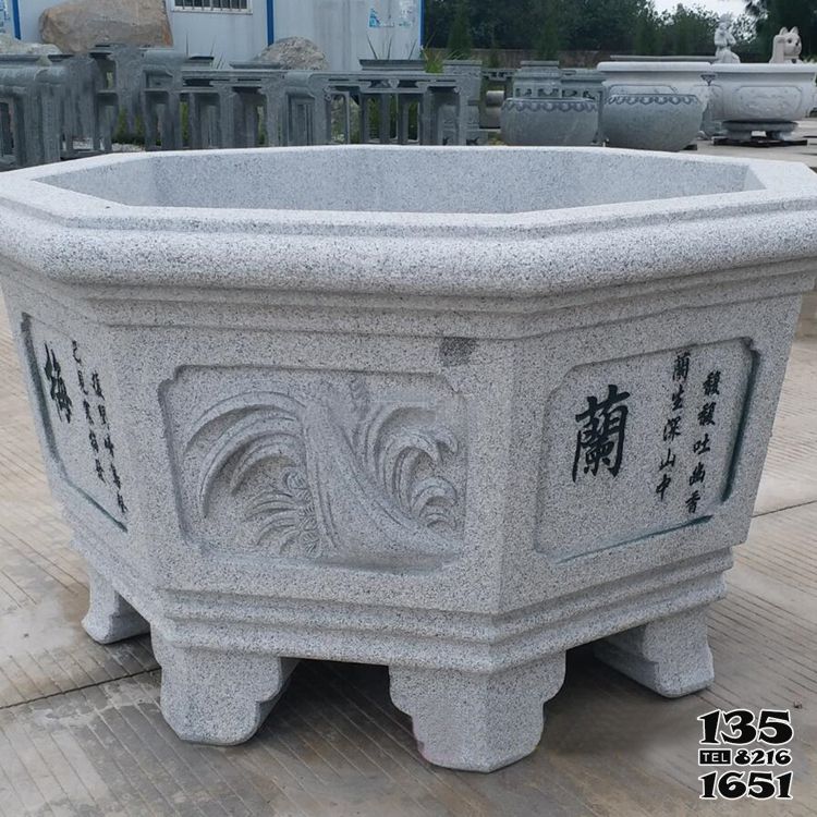 蘭花-中式砂巖花盆雕塑 蘭花-中式砂巖花盆雕塑高清圖片