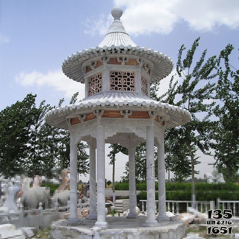 涼亭雕塑-園林景觀漢白玉雙層鏤空仿古建涼亭雕塑 涼亭雕塑-園林景觀漢白玉雙層鏤空仿古建涼亭雕塑高清圖片