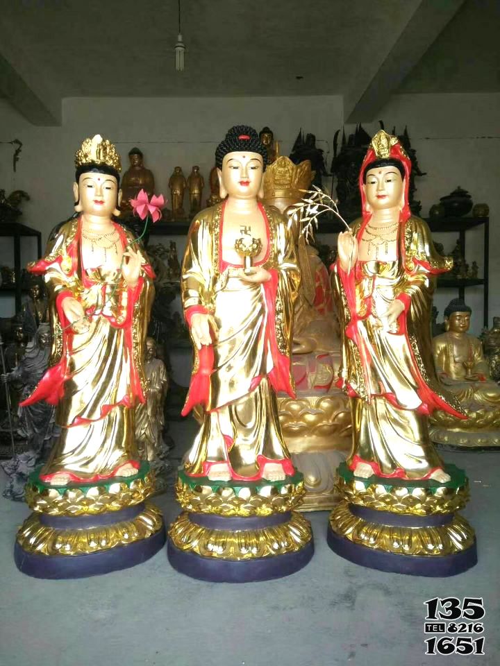 三圣雕塑-寺廟庭院不銹鋼噴金烤漆神佛三圣雕塑 三圣雕塑-寺廟庭院不銹鋼噴金烤漆神佛三圣雕塑高清圖片