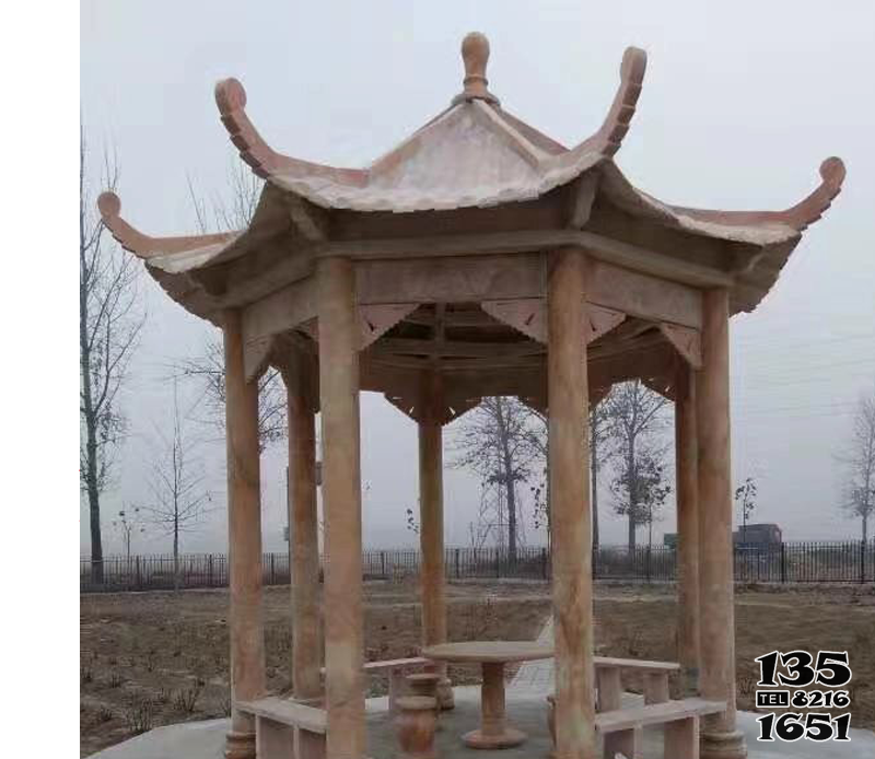 涼亭雕塑-公園戶外八柱晚霞紅休息涼亭座椅 涼亭雕塑-公園戶外八柱晚霞紅休息涼亭座椅高清圖片