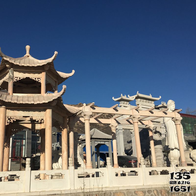 涼亭雕塑-晚霞紅長廊涼亭二層頂蓋花園廣場擺放雕塑 涼亭雕塑-晚霞紅長廊涼亭二層頂蓋花園廣場擺放雕塑高清圖片