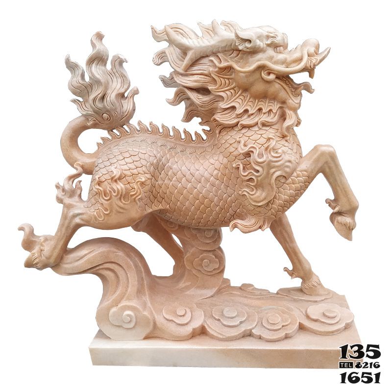 麒麟雕塑-庭院晚霞紅石雕踏著祥云的麒麟雕塑 麒麟雕塑-庭院晚霞紅石雕踏著祥云的麒麟雕塑高清圖片