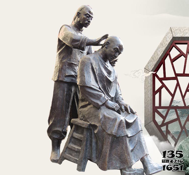 理發雕塑-城市廣場玻璃鋼剃頭理發的古代人物雕塑 理發雕塑-城市廣場玻璃鋼剃頭理發的古代人物雕塑高清圖片