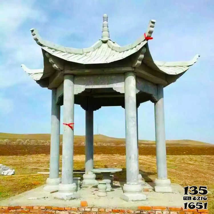 涼亭雕塑-山頂景觀擺放青石六角休息涼亭雕塑 涼亭雕塑-山頂景觀擺放青石六角休息涼亭雕塑高清圖片