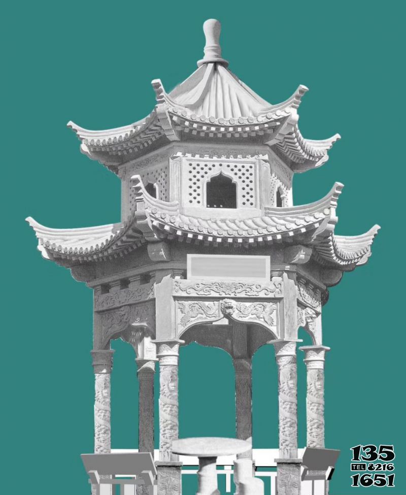 涼亭雕塑-青石仿古建雙層鏤空景區園林涼亭雕塑 涼亭雕塑-青石仿古建雙層鏤空景區園林涼亭雕塑高清圖片