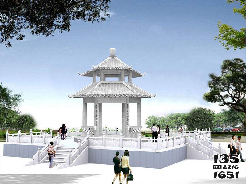 涼亭雕塑-寺廟觀景臺(tái)擺放漢白玉雙頂休閑涼亭雕塑 涼亭雕塑-寺廟觀景臺(tái)擺放漢白玉雙頂休閑涼亭雕塑高清圖片