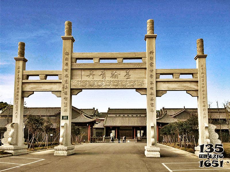 牌坊雕塑-景區古建三門石柱簡易大理石牌坊 牌坊雕塑-景區古建三門石柱簡易大理石牌坊高清圖片