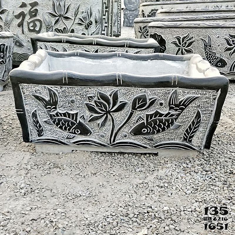花盆雕塑-石雕浮雕鯉魚蓮花戶外庭院花盆雕塑 花盆雕塑-石雕浮雕鯉魚蓮花戶外庭院花盆雕塑高清圖片