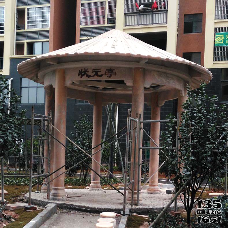 涼亭雕塑-花園廣場擺放晚霞紅簡易狀元亭涼亭雕塑 涼亭雕塑-花園廣場擺放晚霞紅簡易狀元亭涼亭雕塑高清圖片