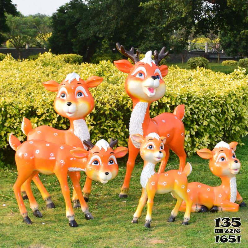 梅花鹿雕塑-公園一家五口樹脂彩繪梅花鹿雕塑 梅花鹿雕塑-公園一家五口樹脂彩繪梅花鹿雕塑高清圖片