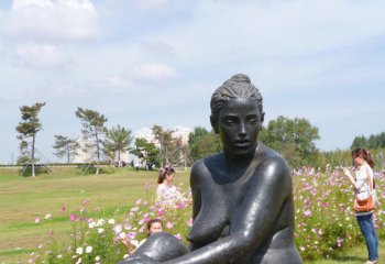 女孩雕塑-公園景區銅雕坐著的女孩雕塑