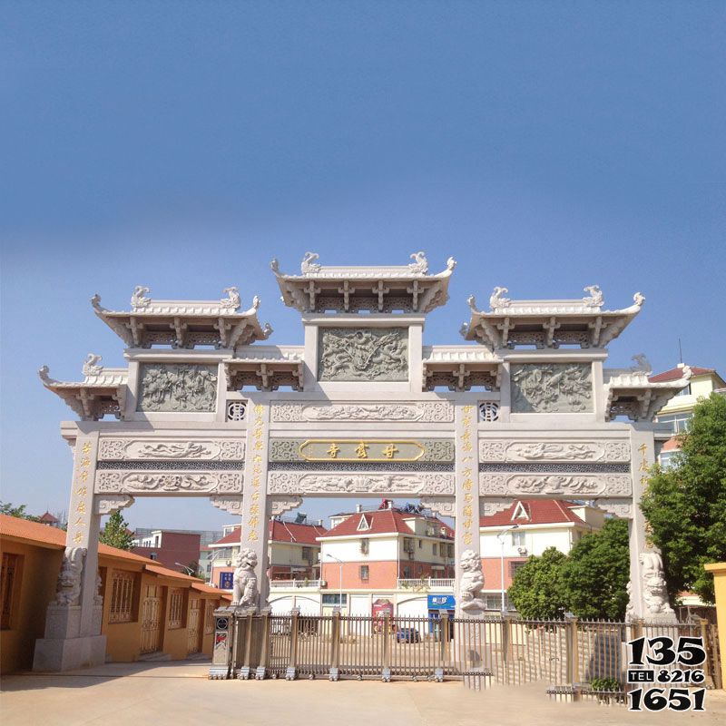 牌坊雕塑-佛教寺院仿古建筑樓門石雕牌樓 牌坊雕塑-佛教寺院仿古建筑樓門石雕牌樓高清圖片