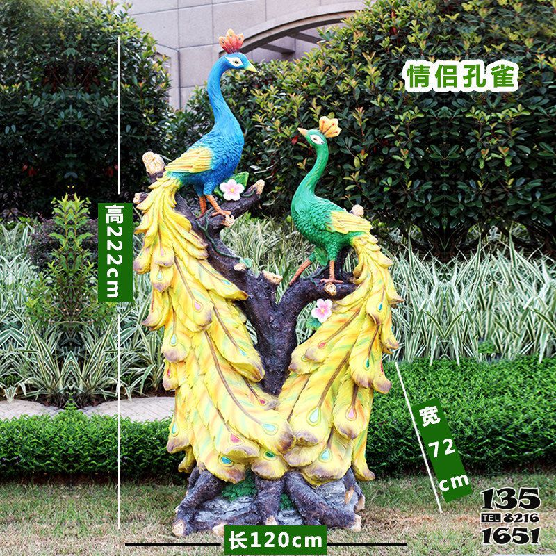 孔雀雕塑-公園里兩只情侶玻璃鋼彩繪孔雀雕塑 孔雀雕塑-公園里兩只情侶玻璃鋼彩繪孔雀雕塑高清圖片
