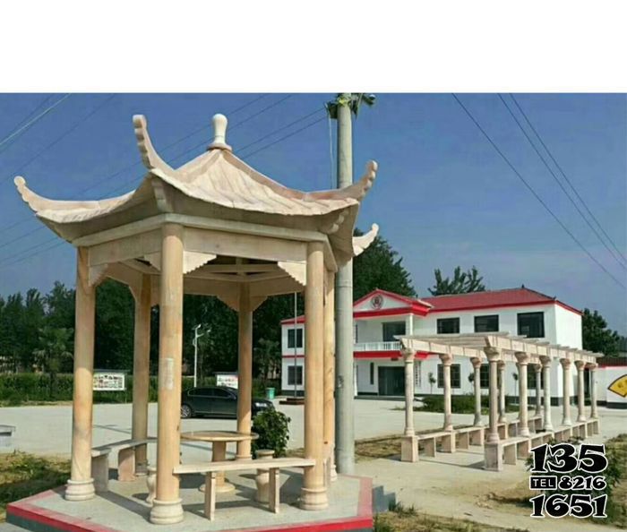 涼亭雕塑-事業(yè)單位廣場(chǎng)擺放晚霞紅休息涼亭雕塑 涼亭雕塑-事業(yè)單位廣場(chǎng)擺放晚霞紅休息涼亭雕塑高清圖片