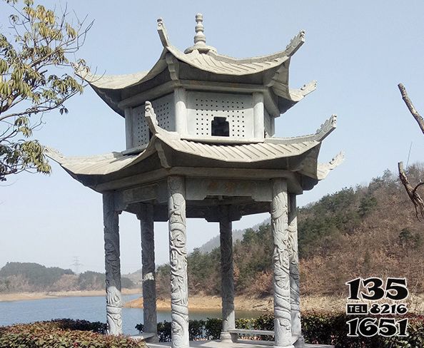 涼亭雕塑-湖邊景區(qū)擺放仿古建筑二層青石涼亭雕塑 涼亭雕塑-湖邊景區(qū)擺放仿古建筑二層青石涼亭雕塑高清圖片