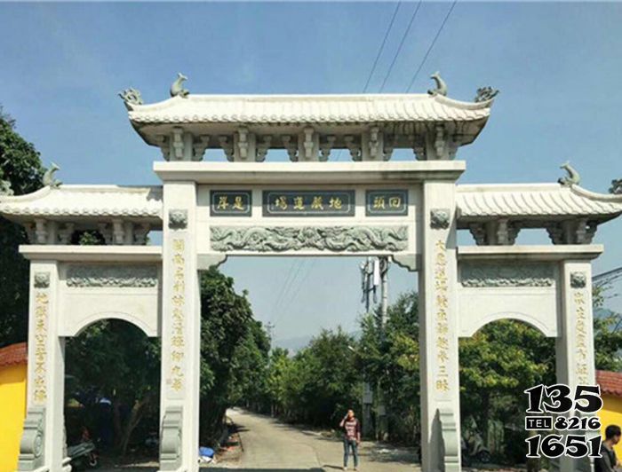 牌坊雕塑-佛教寺院景區新款大理石三門石牌樓 牌坊雕塑-佛教寺院景區新款大理石三門石牌樓