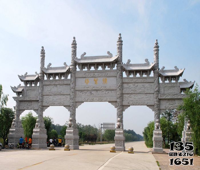 牌坊雕塑-大型新款浮雕五門道路石雕牌坊 牌坊雕塑-大型新款浮雕五門道路石雕牌坊高清圖片