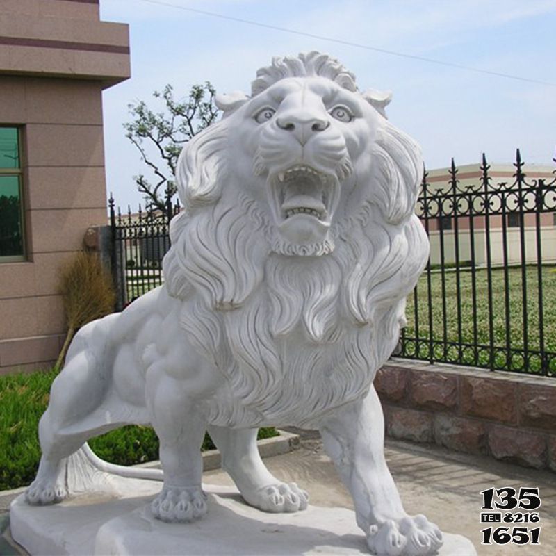 獅子雕塑-庭院漢白玉石雕大型仿真怒吼的獅子雕塑 獅子雕塑-庭院漢白玉石雕大型仿真怒吼的獅子雕塑高清圖片