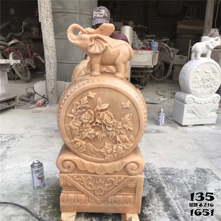 抱鼓石門墩雕塑-抱鼓石一對晚霞紅庭院戶外門口仿古門墩 抱鼓石門墩雕塑-抱鼓石一對晚霞紅庭院戶外門口仿古門墩高清圖片