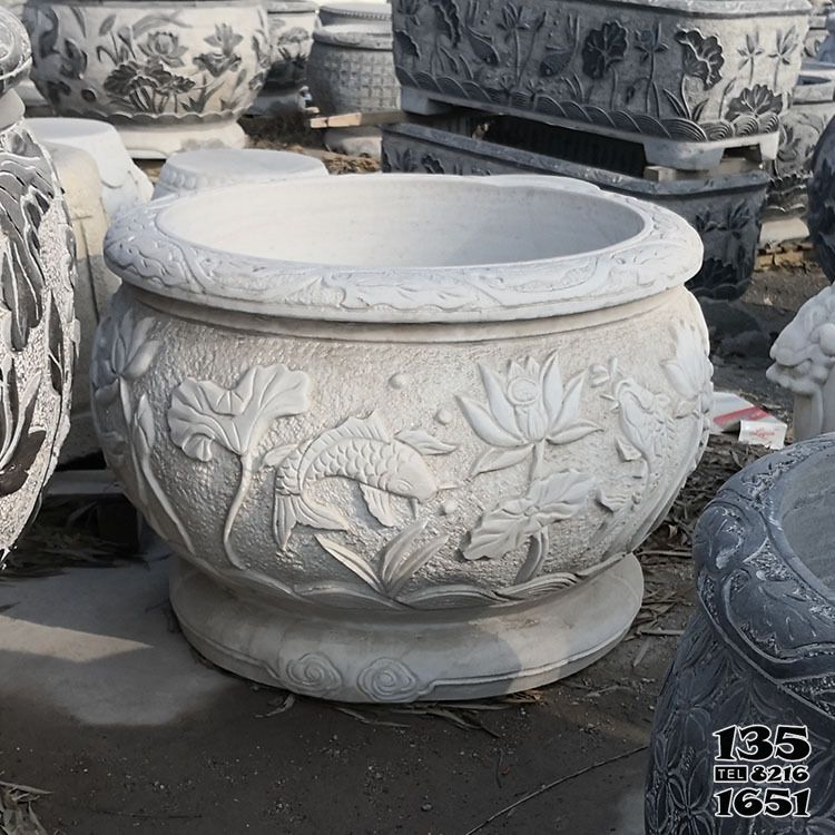 缸雕塑-漢白玉石雕魚荷花庭院缸雕塑 缸雕塑-漢白玉石雕魚荷花庭院缸雕塑高清圖片