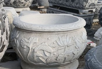 缸雕塑-漢白玉石雕魚荷花庭院缸雕塑