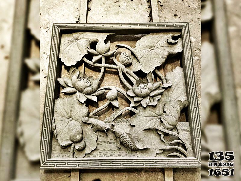花窗雕塑-古建筑庭院荷花青石花窗裝飾景觀 花窗雕塑-古建筑庭院荷花青石花窗裝飾景觀高清圖片