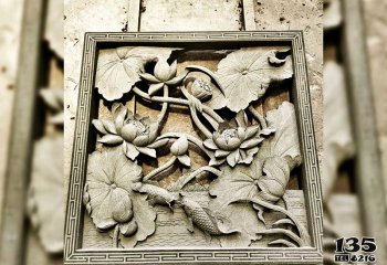 花窗雕塑-古建筑庭院荷花青石花窗裝飾景觀
