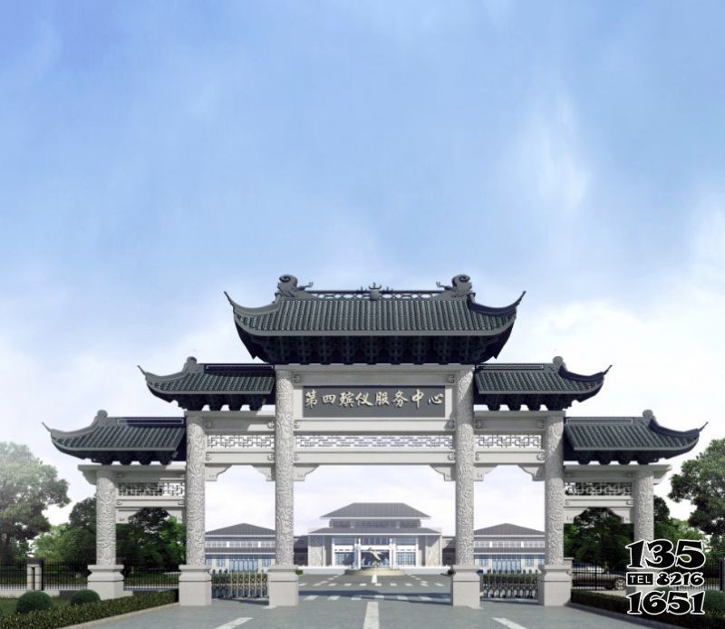 牌坊雕塑-殯儀館五門景觀青瓦斗拱牌樓坊 牌坊雕塑-殯儀館五門景觀青瓦斗拱牌樓坊高清圖片