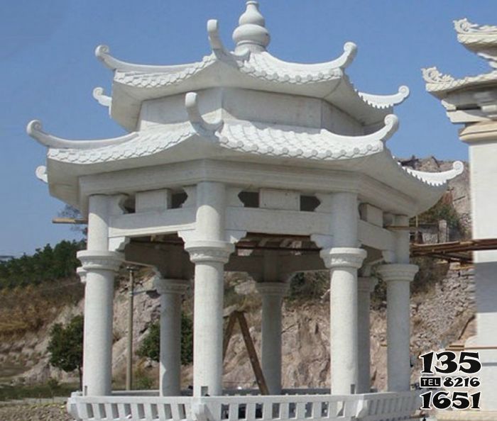 涼亭雕塑-景區寺院擺放雙層漢白玉休息涼亭雕塑 涼亭雕塑-景區寺院擺放雙層漢白玉休息涼亭雕塑高清圖片