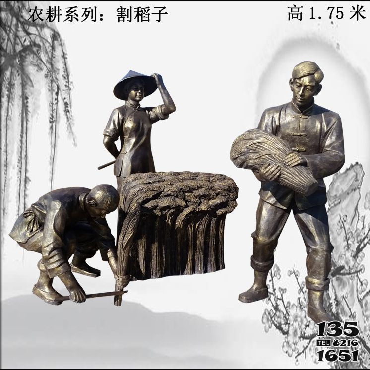 農耕雕塑-民俗農耕系列割稻子人物玻璃鋼雕塑 農耕雕塑-民俗農耕系列割稻子人物玻璃鋼雕塑高清圖片