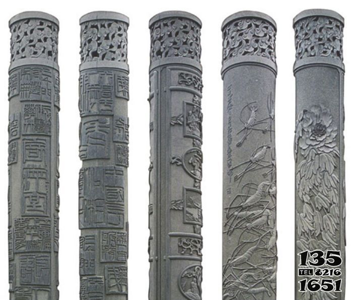 石柱雕塑-鏤空仿古石柱廣場景觀-石雕高清圖片