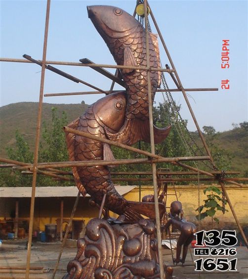 魚雕塑-戶外園林兩只大號不銹鋼噴漆鯉魚雕塑 魚雕塑-戶外園林兩只大號不銹鋼噴漆鯉魚雕塑高清圖片