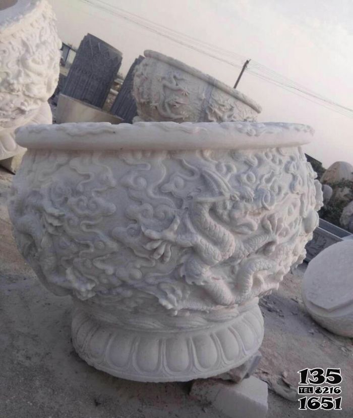 缸雕塑-圓形龍浮雕漢白玉石雕缸雕塑 缸雕塑-圓形龍浮雕漢白玉石雕缸雕塑高清圖片