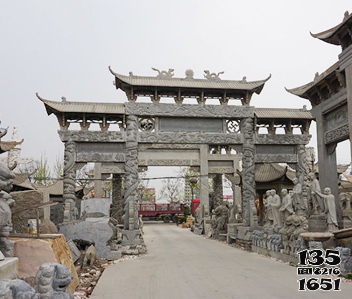 牌坊雕塑-村莊大型浮雕龍紋門樓牌坊石雕 牌坊雕塑-村莊大型浮雕龍紋門樓牌坊石雕高清圖片