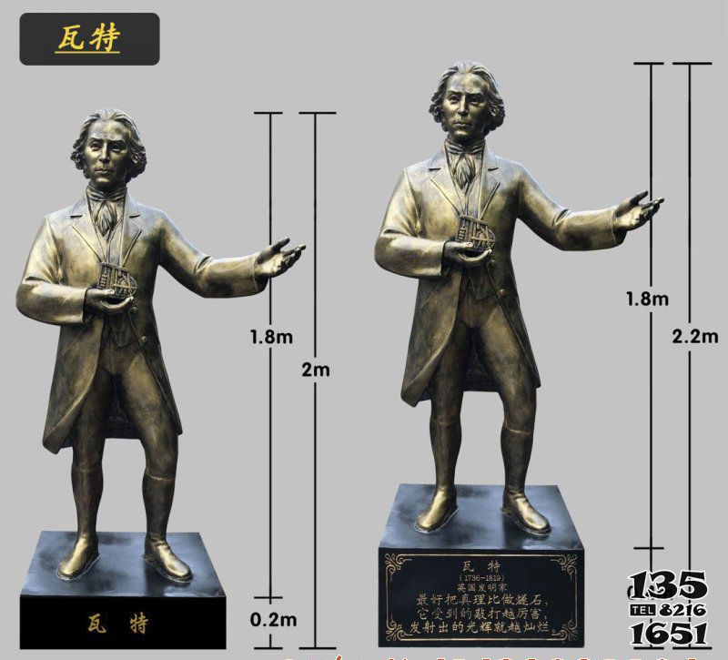 瓦特雕塑-玻璃鋼仿銅世界名人瓦特雕塑 瓦特雕塑-玻璃鋼仿銅世界名人瓦特雕塑