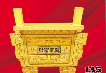 鼎雕塑-景區創意不銹鋼噴金鎏金財富寶鼎雕塑