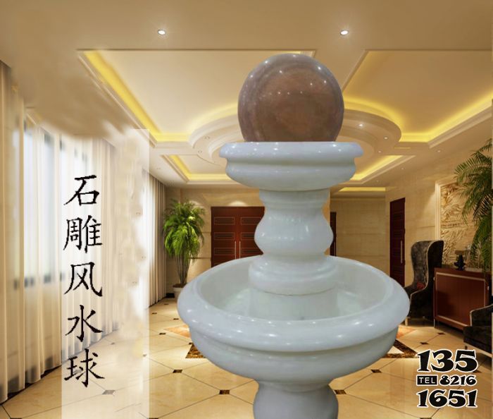 風水球雕塑-別墅室內擺放漢白玉雙層風水球石雕 風水球雕塑-別墅室內擺放漢白玉雙層風水球石雕高清圖片