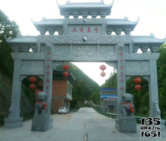 牌坊雕塑-村口三門五樓青石仿古牌坊門樓雕塑 牌坊雕塑-村口三門五樓青石仿古牌坊門樓雕塑高清圖片