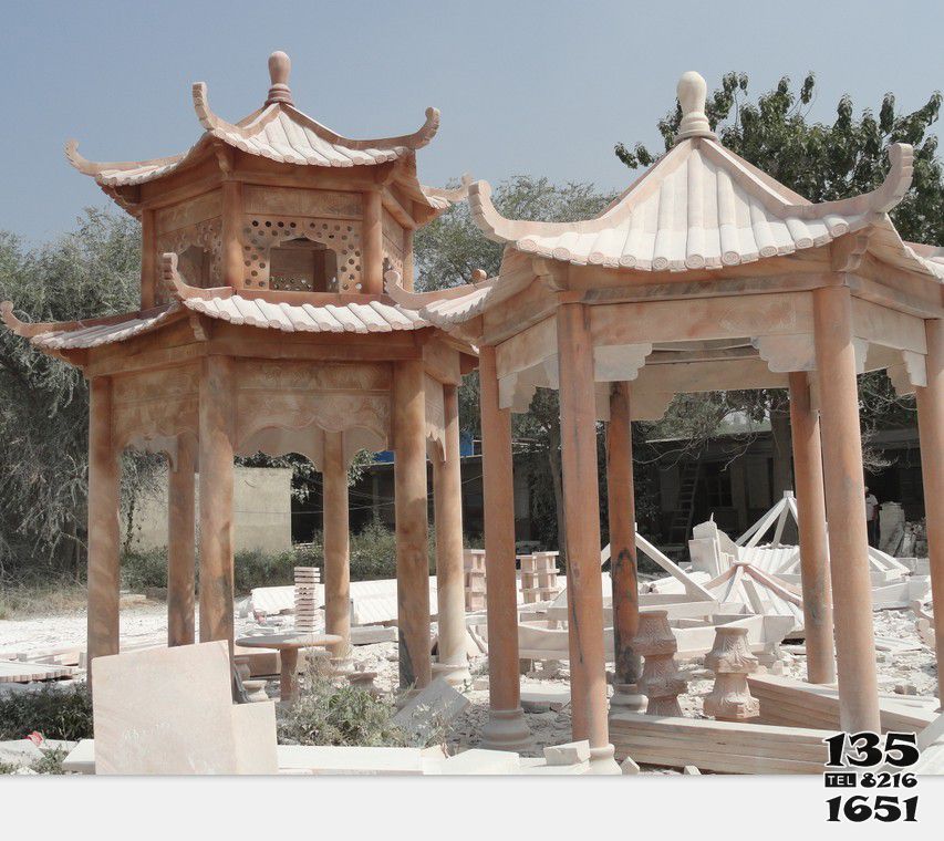 涼亭雕塑-公園廣場擺放晚霞紅雙層頂休閑涼亭雕塑 涼亭雕塑-公園廣場擺放晚霞紅雙層頂休閑涼亭雕塑高清圖片