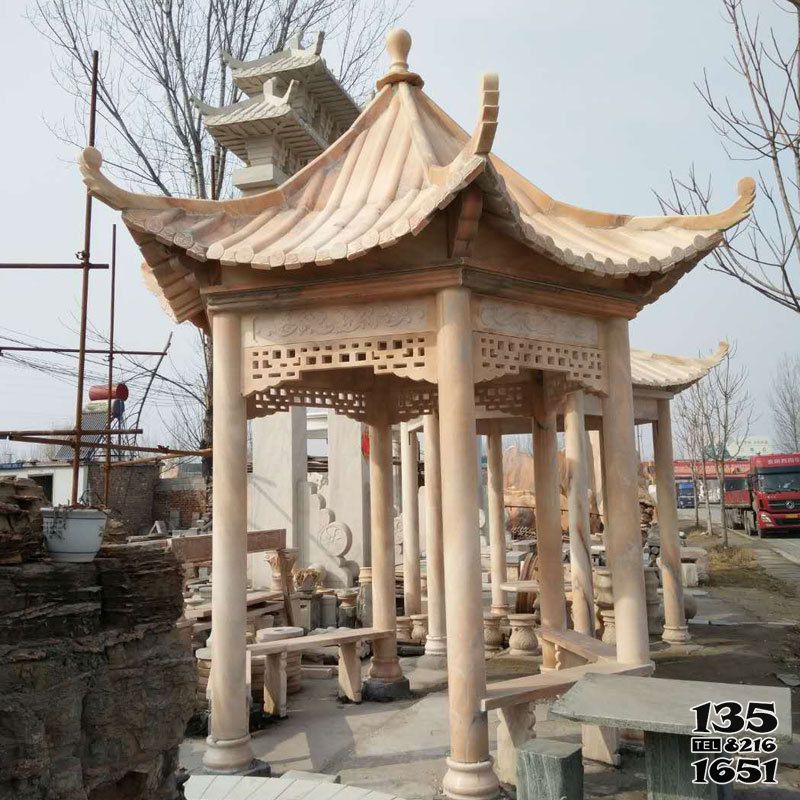 涼亭雕塑-農場戶外擺放大理石雕刻鏤空涼亭雕塑 涼亭雕塑-農場戶外擺放大理石雕刻鏤空涼亭雕塑高清圖片
