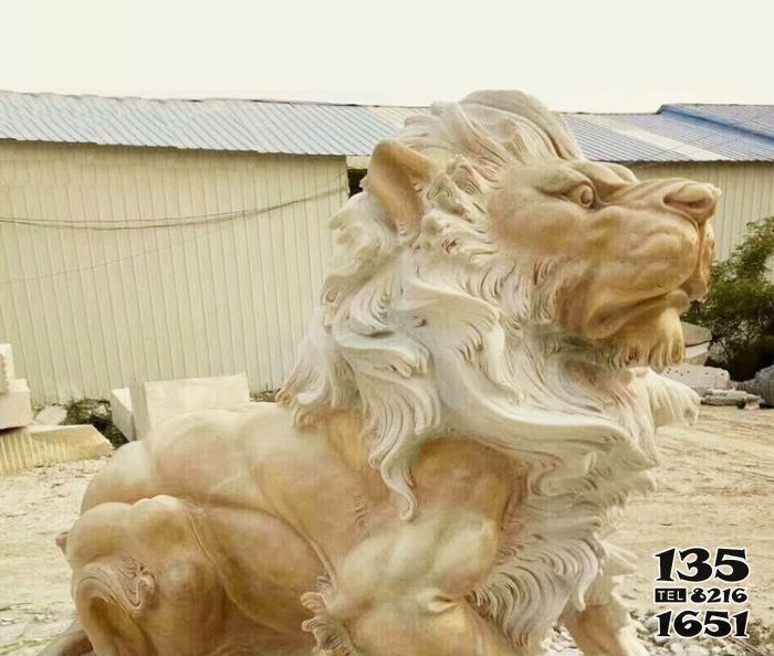 獅子雕塑-戶外廣場晚霞紅石雕大型獅子雕塑 獅子雕塑-戶外廣場晚霞紅石雕大型獅子雕塑高清圖片