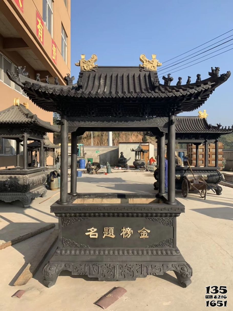 香爐雕塑-寺廟擺放四柱鑄鐵仿古建筑香爐雕塑 香爐雕塑-寺廟擺放四柱鑄鐵仿古建筑香爐雕塑高清圖片
