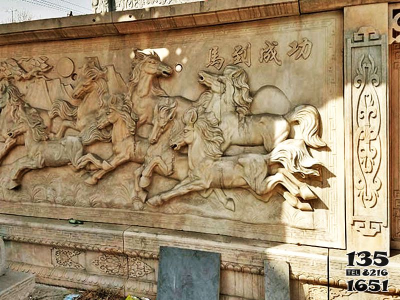 影壁雕塑-庭院浮雕馬到成功石雕照壁 影壁雕塑-庭院浮雕馬到成功石雕照壁高清圖片