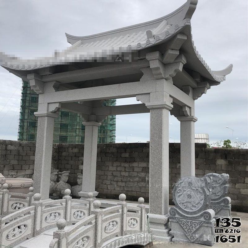 涼亭雕塑-寺院景區戶外擺放芝麻灰古建斗拱涼亭雕塑 涼亭雕塑-寺院景區戶外擺放芝麻灰古建斗拱涼亭雕塑高清圖片