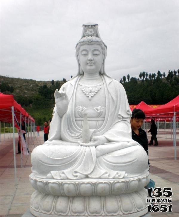 觀音雕塑-寺廟大型坐式漢白玉石雕觀音雕塑 觀音雕塑-寺廟大型坐式漢白玉石雕觀音雕塑高清圖片