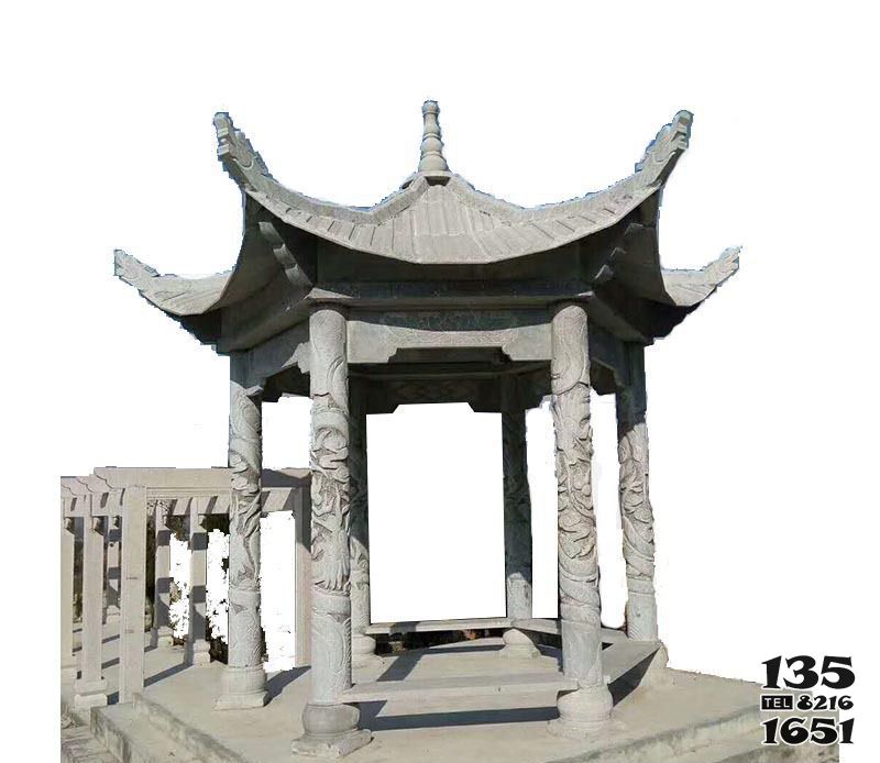 涼亭雕塑-城市花園廣場擺放砂巖六角涼亭雕塑 涼亭雕塑-城市花園廣場擺放砂巖六角涼亭雕塑高清圖片