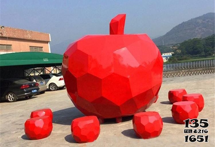 蘋果雕塑-商業街戶外不銹鋼噴漆幾何蘋果雕塑 蘋果雕塑-商業街戶外不銹鋼噴漆幾何蘋果雕塑高清圖片